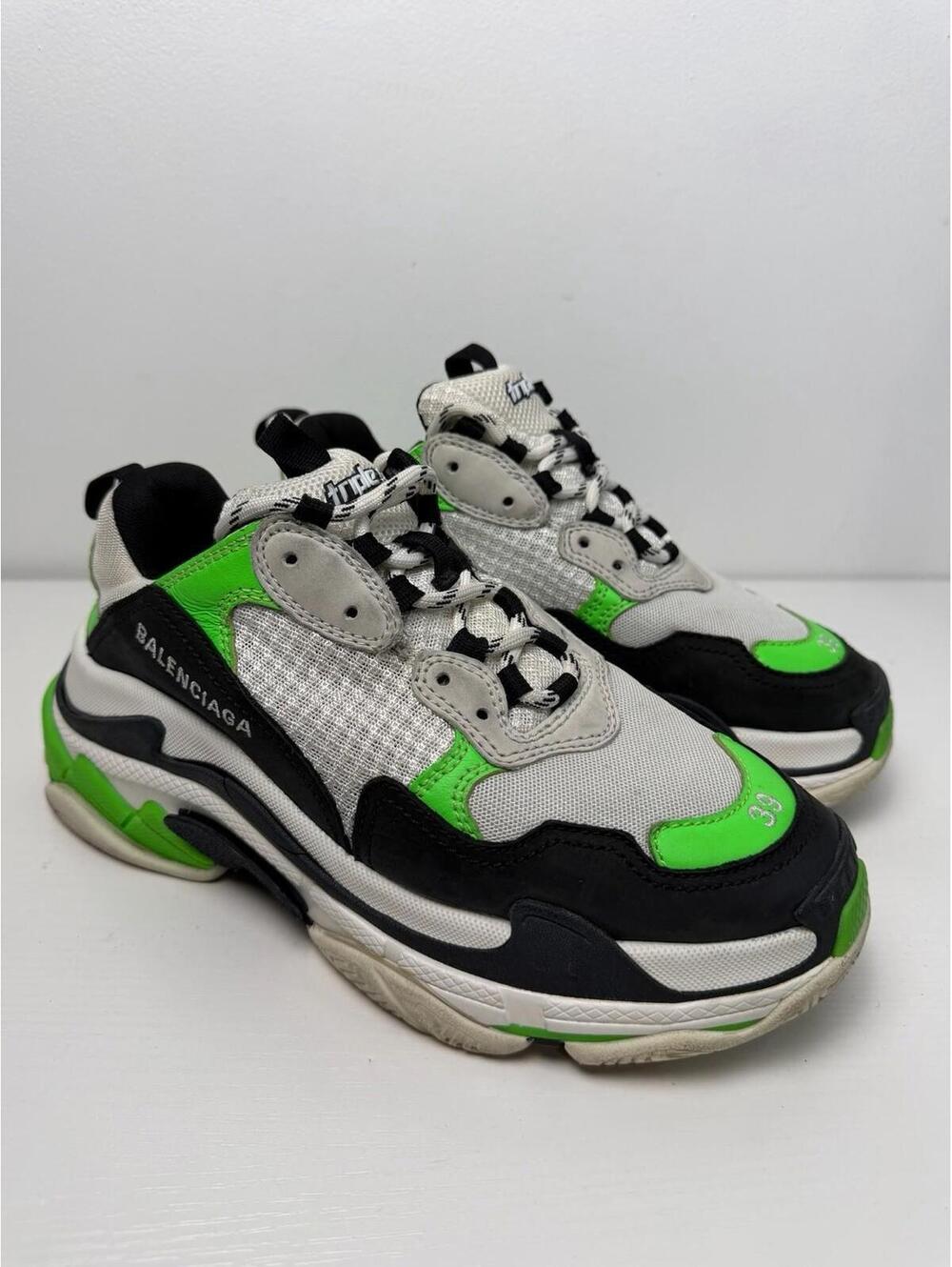 Balenciaga Triple S Mesh & Leather Sneaker Neon Green SZ 9